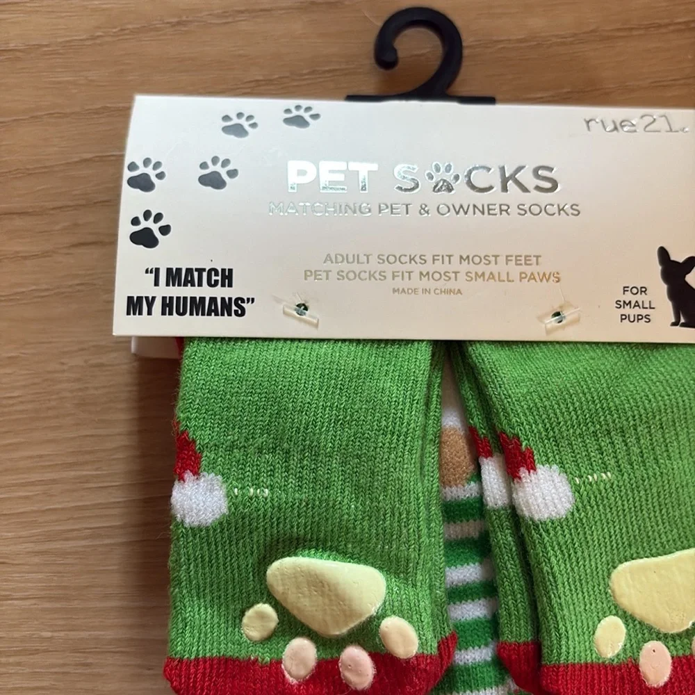 NWT Rue 21 Pet and Human Christmas Socks Red Green Dog Matching Mama Gnome